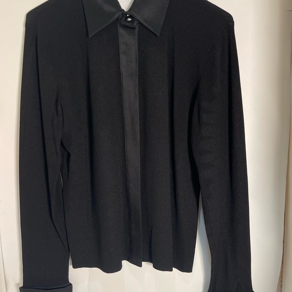 valerie separates Black Sweater With Satin Like Collar And Cuffs - Picture 2 of 12